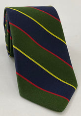 Argyle and Sutherland Highlanders Silk Tie RGT-48A  Corn Yellow, Red & Dark Navy Blue on Dark Olive Green